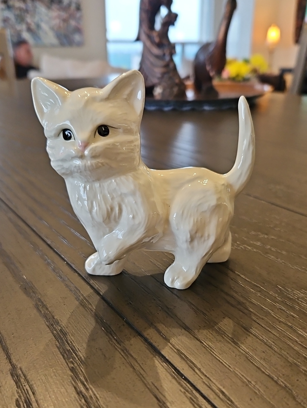 Vintage White Ceramic Playful Kitten Figurine
